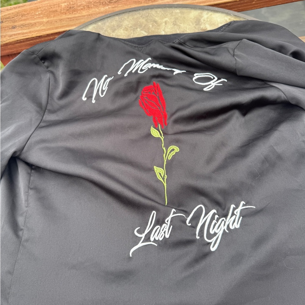 Black Jacket with Red Rose Embroidery